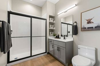 Spacious glass encased shower*